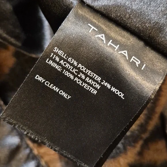 Tahari Black & Brown Wool Blend Lined 1 Button Zebra Print Midi Coat Pockets XS - Picture 8 of 9